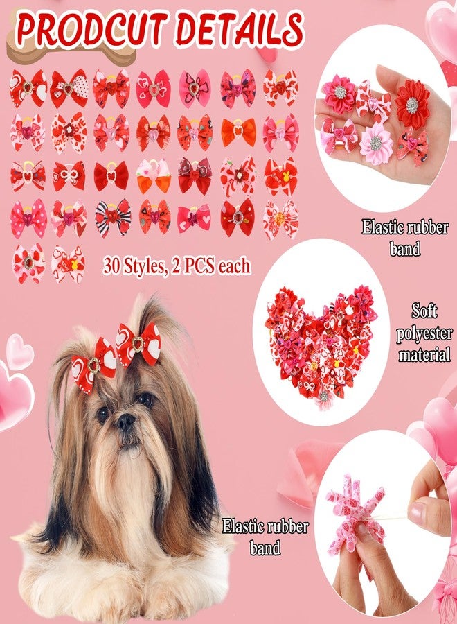 Kacctyen 150 Pcs Valentine Dog Bows with Rubber Bands St. Patrick's Day Flower Yorkie Dog Hair Bow Pet Hair Accessories for Valentine St. Patricks Day Small Medium Puppy Bunny Pet Cat(Heart,Clover) - Image 5